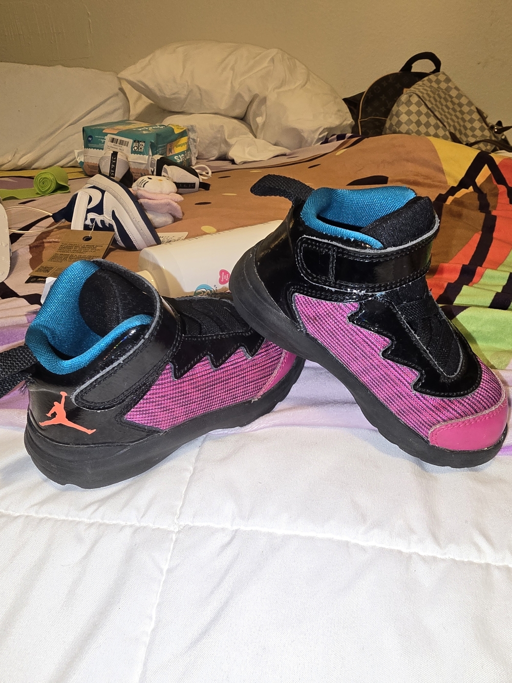 Jordan Toddlers' Black and Pink High-Top Sneakers with Blue Lining